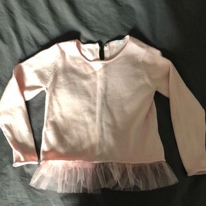 Pink all cotton button-back sweater with tulle trim, Il Gufo, 6 anni